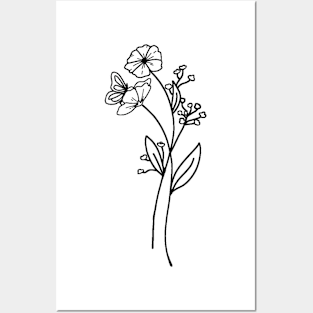 Flowers with Butterfly Minimal Apparel Posters and Art